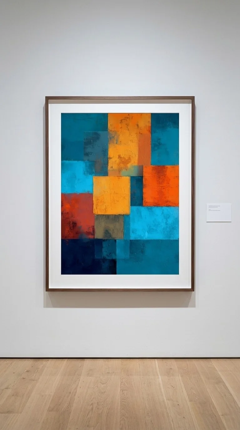 美術館の壁に掛かった額装の作品と、その右横に掛かった小さなキャプション（説明札）